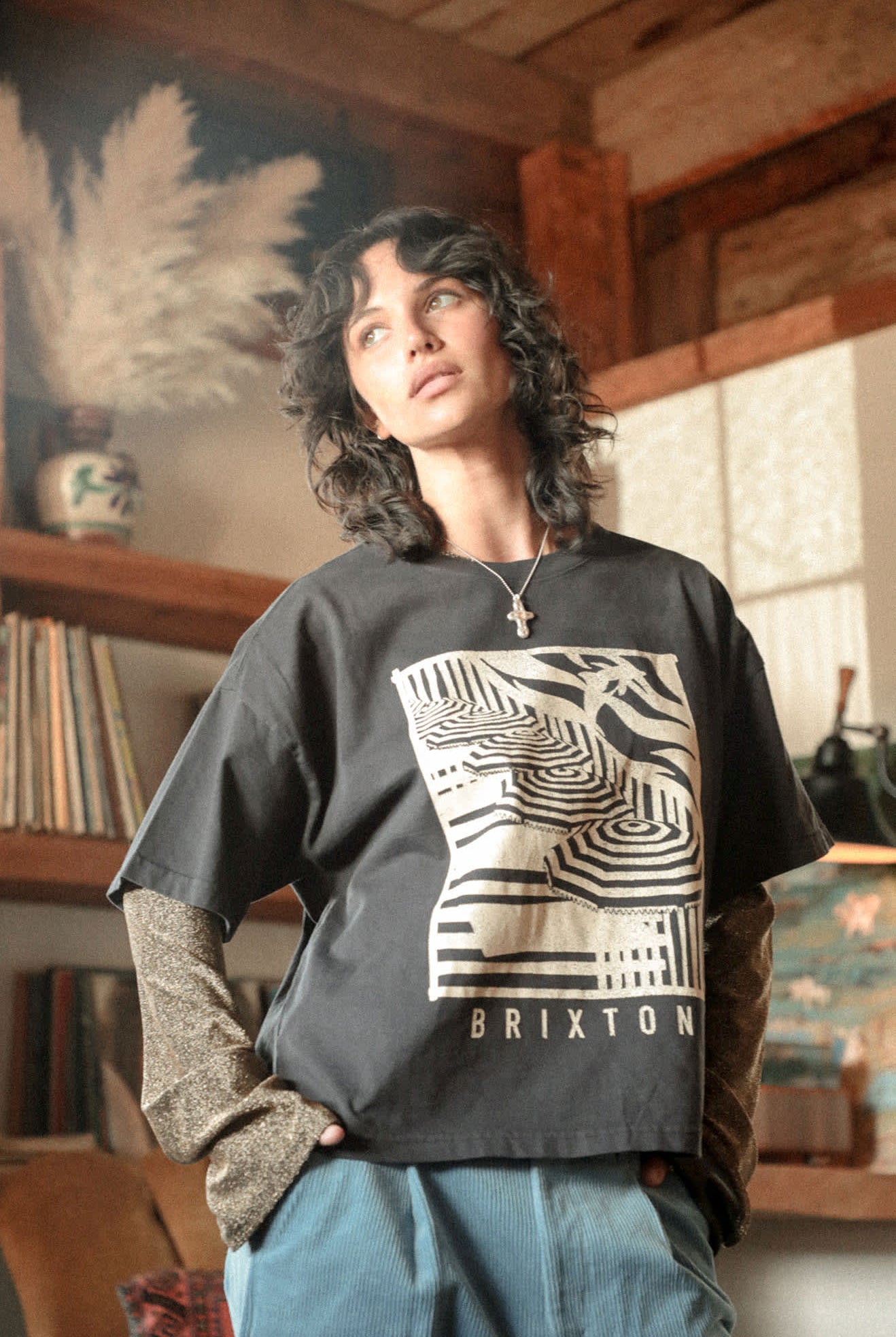 Women's Poolside Boxy Crew T-Shirt in the color Washed Black - Women's Lifestyle image