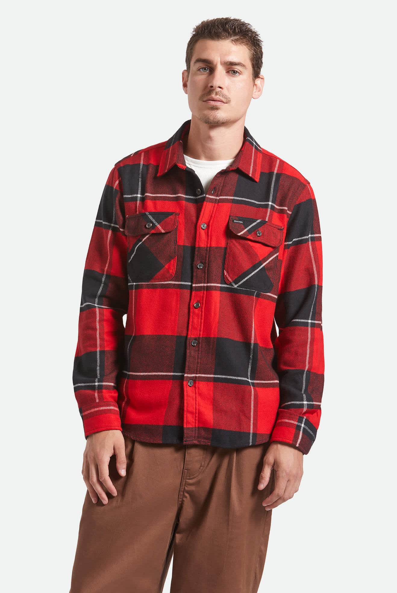 Men's Bowery Flannel in the color Black/Adrenaline Rush/Off White - Men's Front View