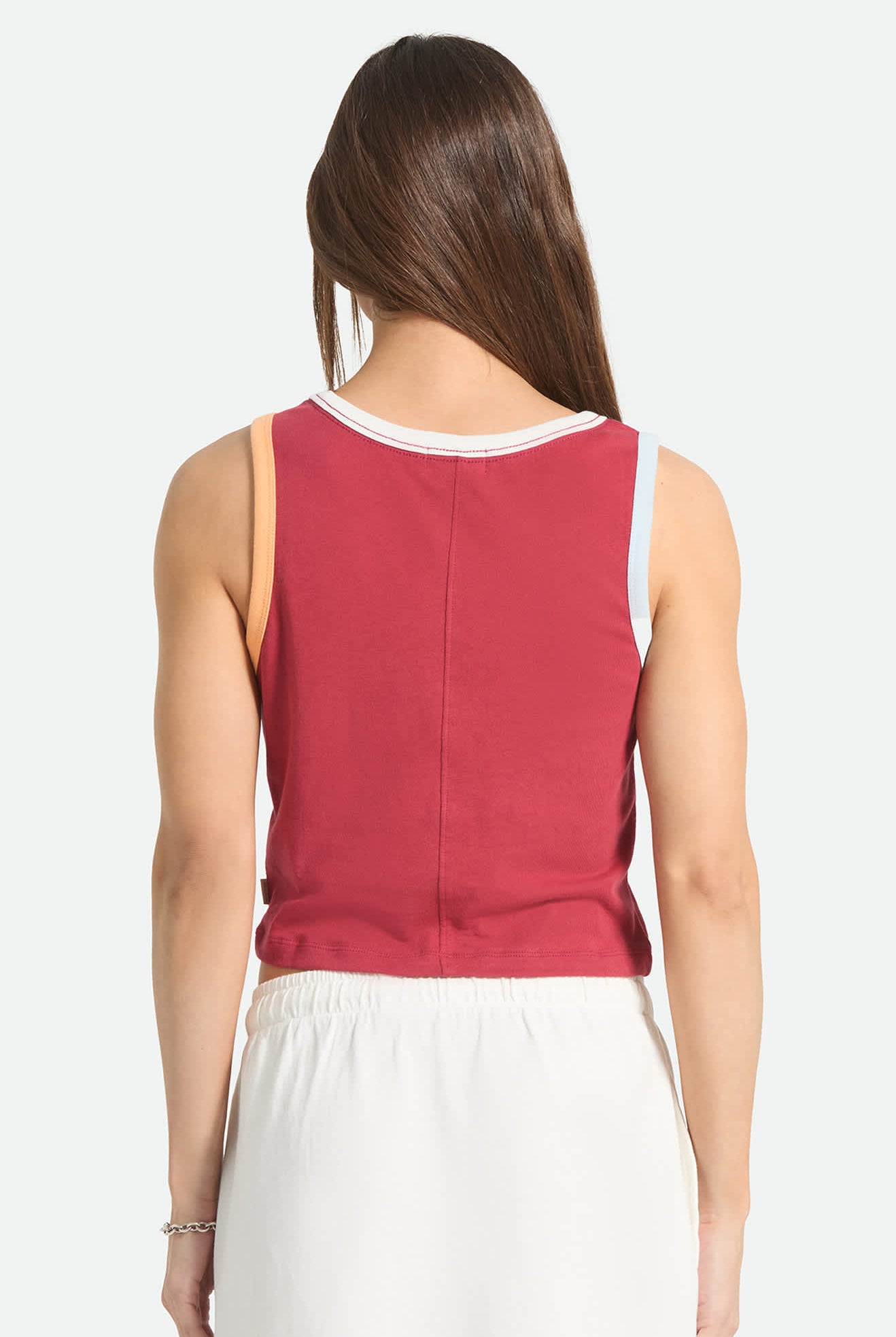 Women's Carefree Organic Garment Dye Cropped Tank in the color Robust Red - Women's Back View