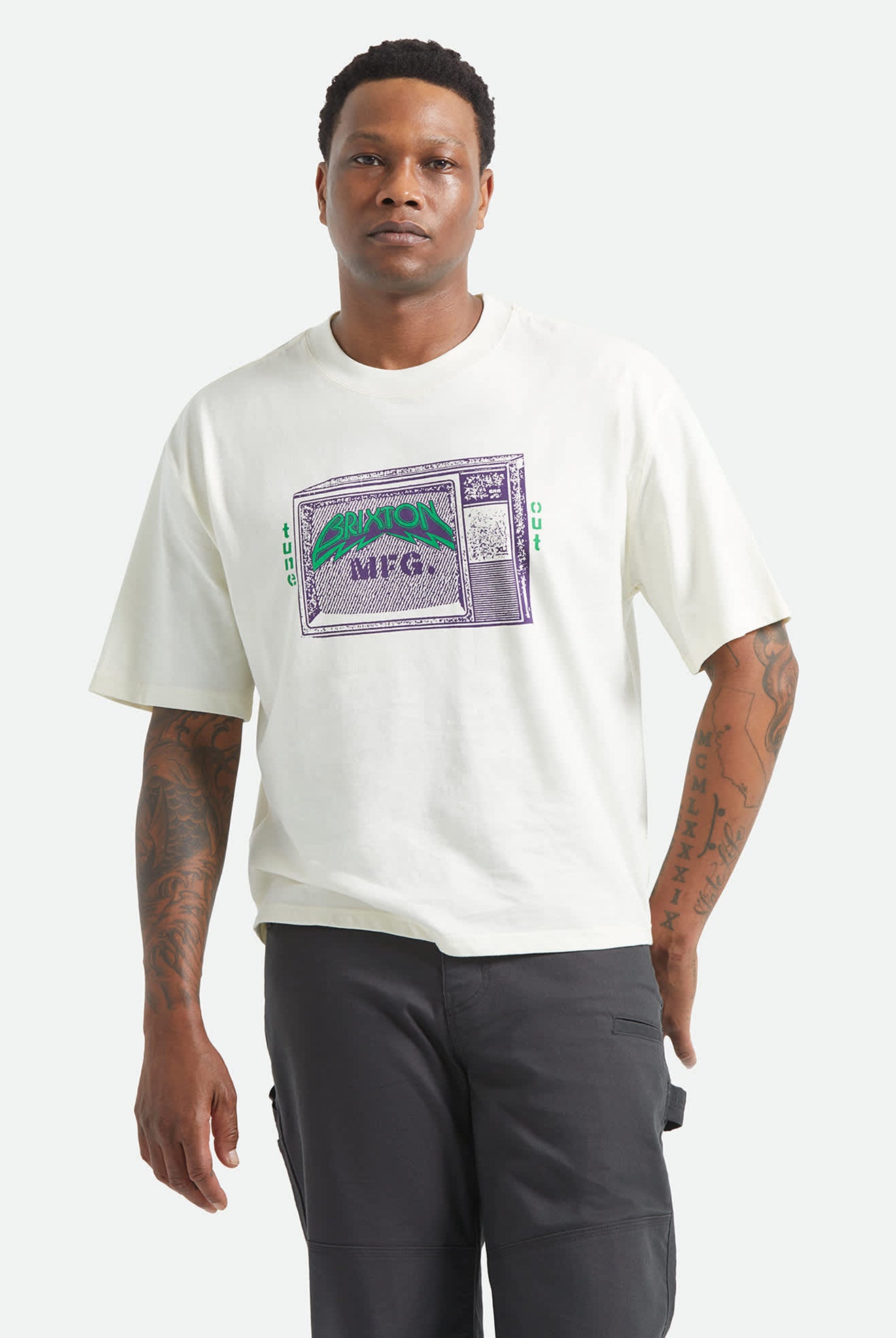 Men's Tune Out Short Sleeve Cropped Shirt in the color Cream - Men's Front View
