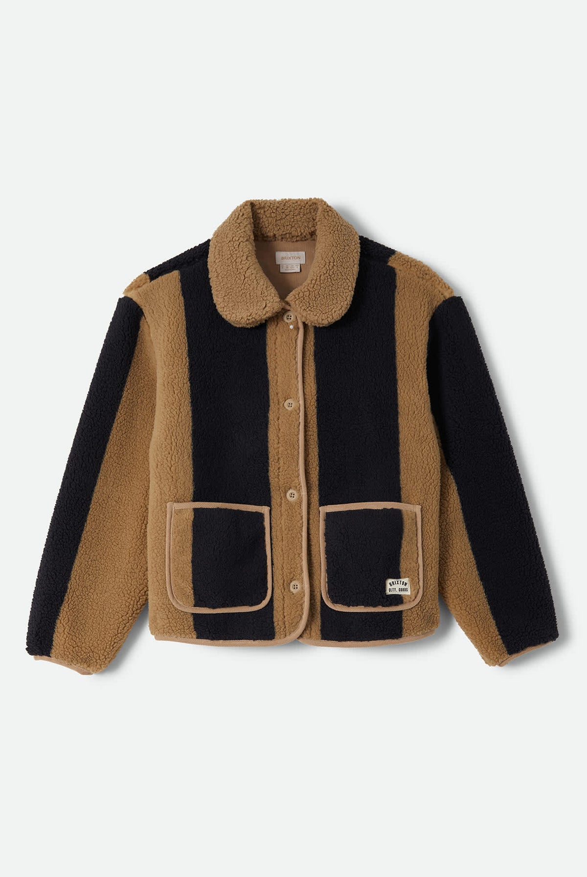 Women's Delilah Sherpa Jacket in the color Khaki/Black Stripe - Front Product View