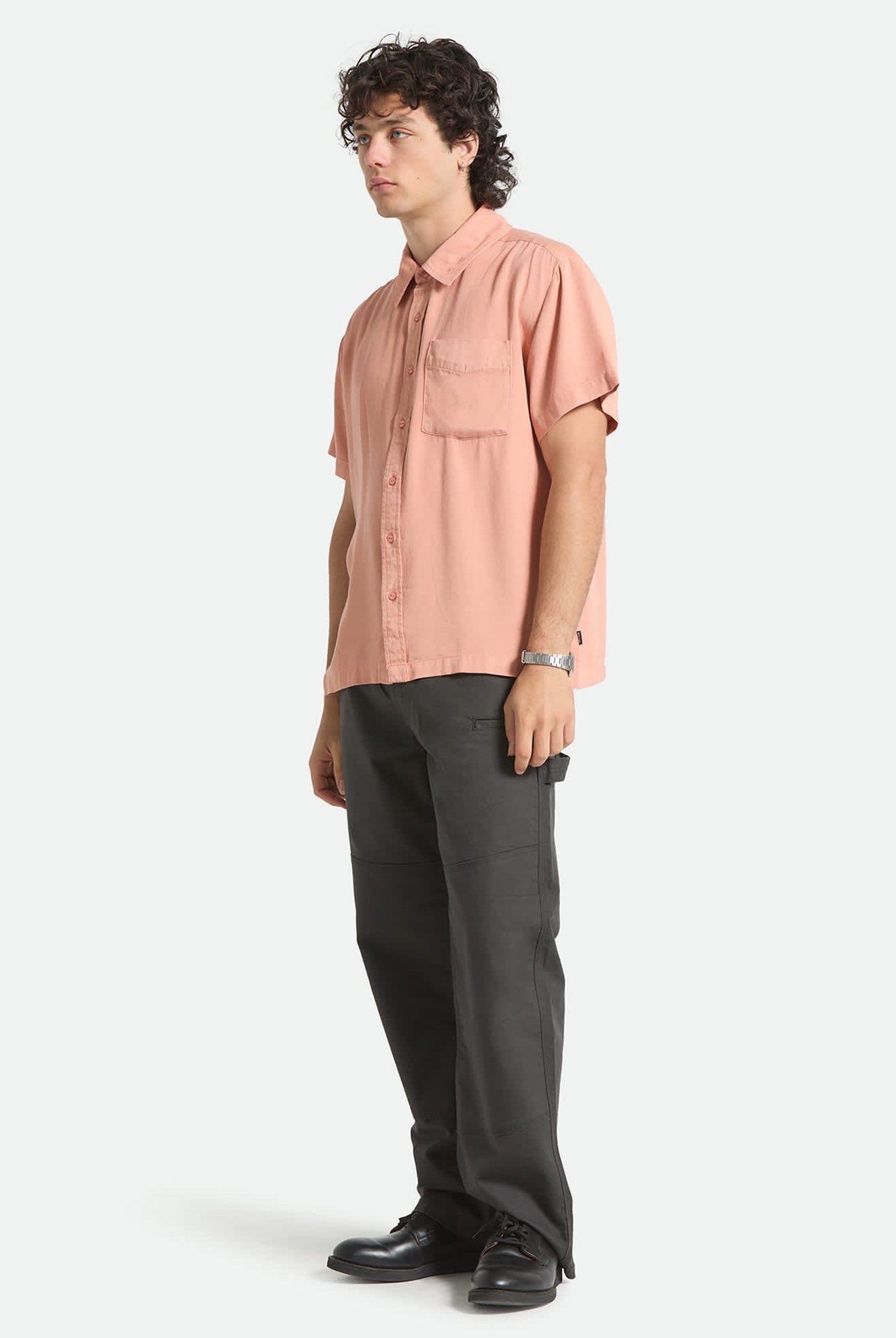 Men's Cooling Comfort Short Sleeve Shirt in the color Silver Pink - Men's Side View
