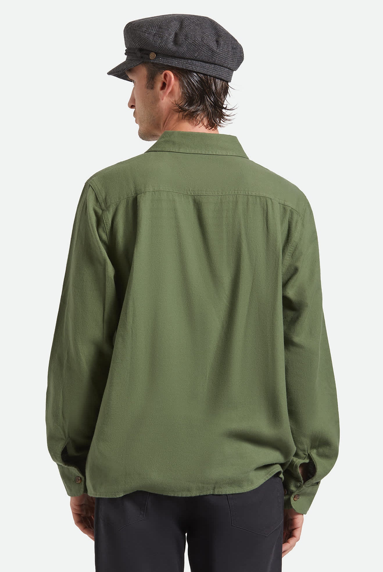 Unisex Fiddler Fisherman Cap in the color Grey Shadow Plaid - Men's Back View