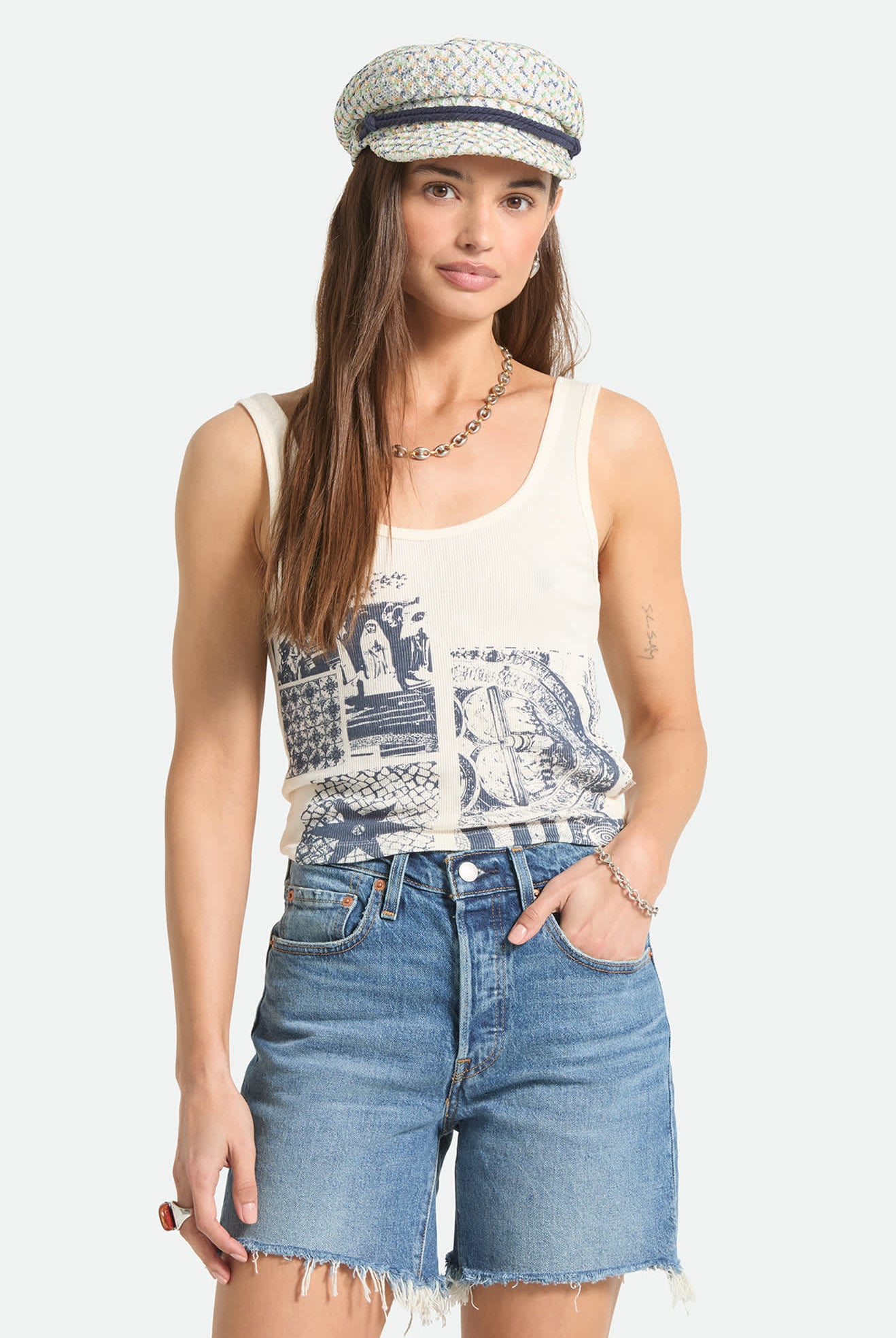 Women's Collage A-Tank in the color Off White - Women's Front View