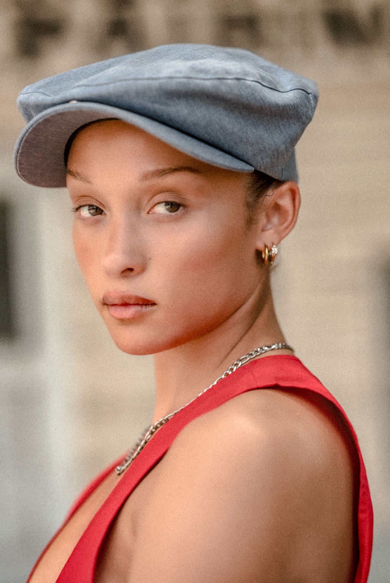 Unisex Barrel Alpha Snap Cap in the color Light Stone Wash Denim - Women's Lifestyle image