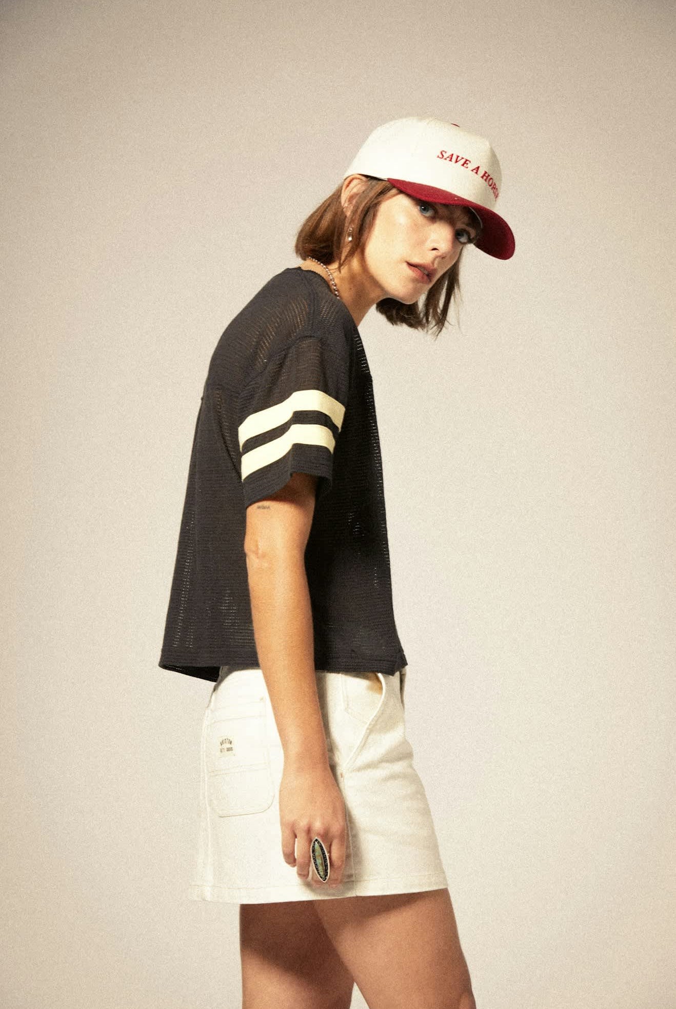 Women's Save A Horse Netplus Snapback in the color Crimson/Off White - Additional Fit View