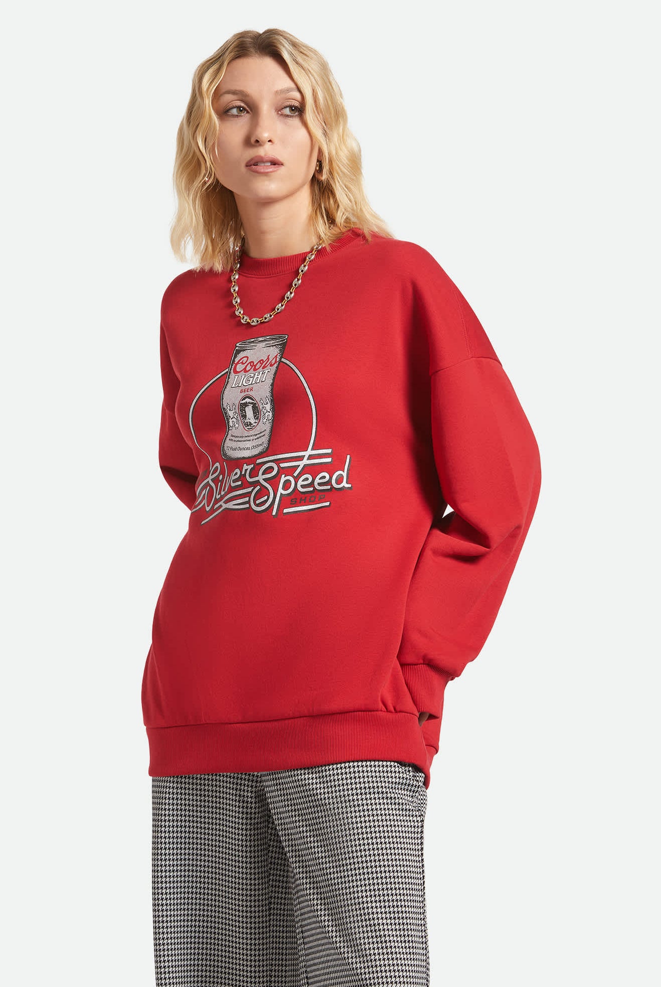 Women's Coors Light Caster Crew in the color Coors Red - Women's Side View