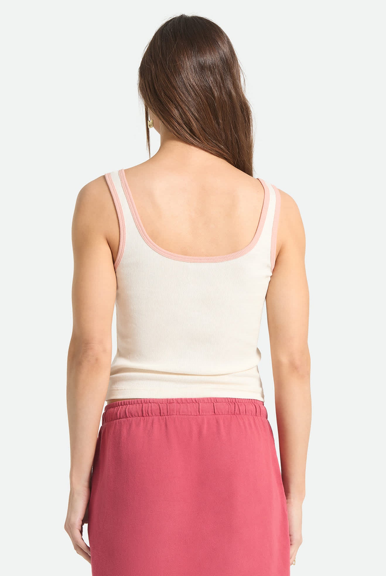 Women's Ringer Organic A-Tank in the color Off White/Silver Pink - Women's Back View