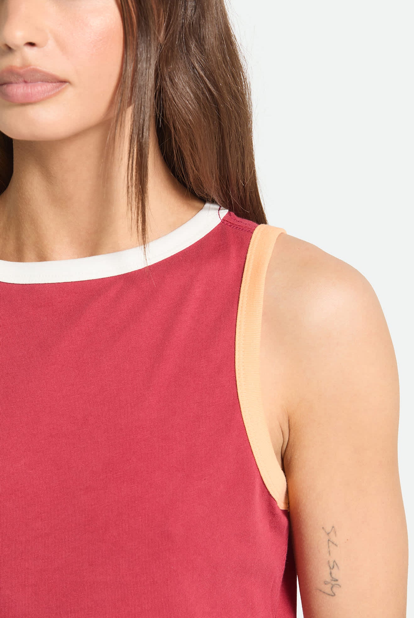 Women's Carefree Organic Garment Dye Cropped Tank in the color Robust Red - Additional Fit image