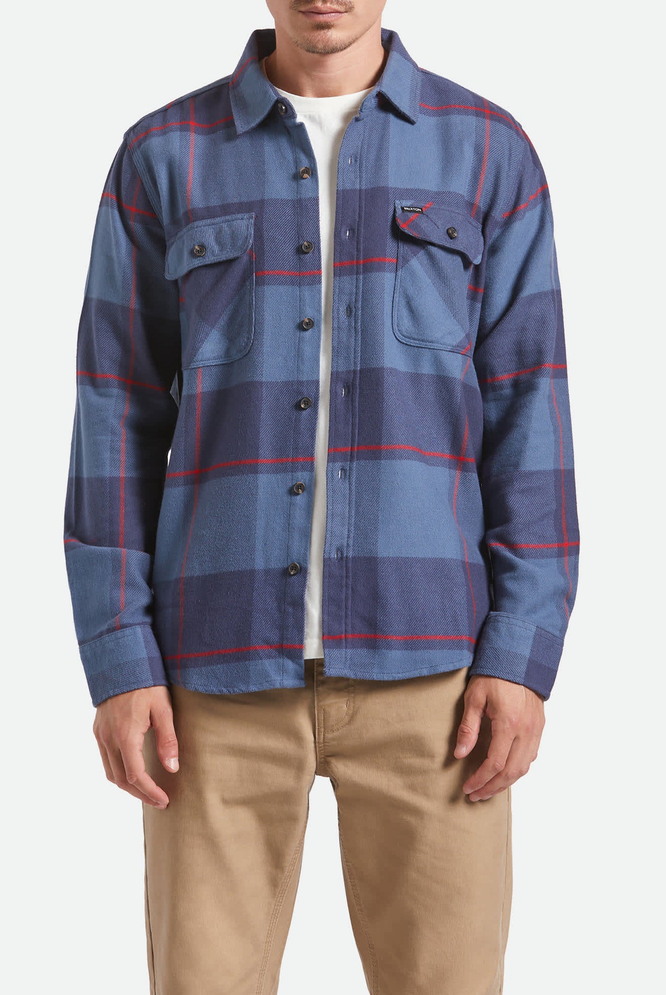 Men's Bowery Flannel in the color Bering Sea/Mood Indigo/Adrenaline Rush - Men's Front View