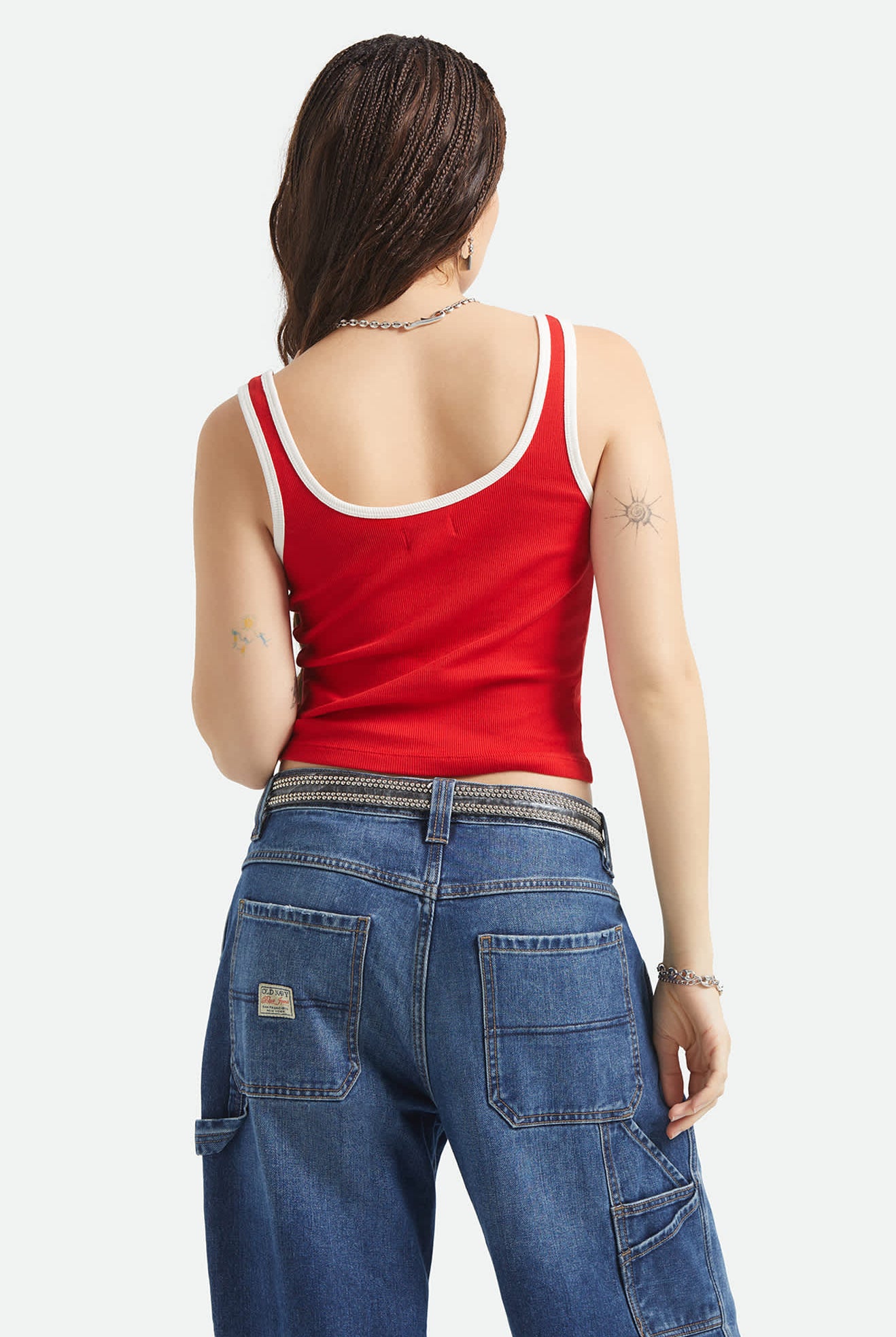 Women's I'm With The Band Ringer A-Tank in the color Adrenaline Rush - Women's Back View