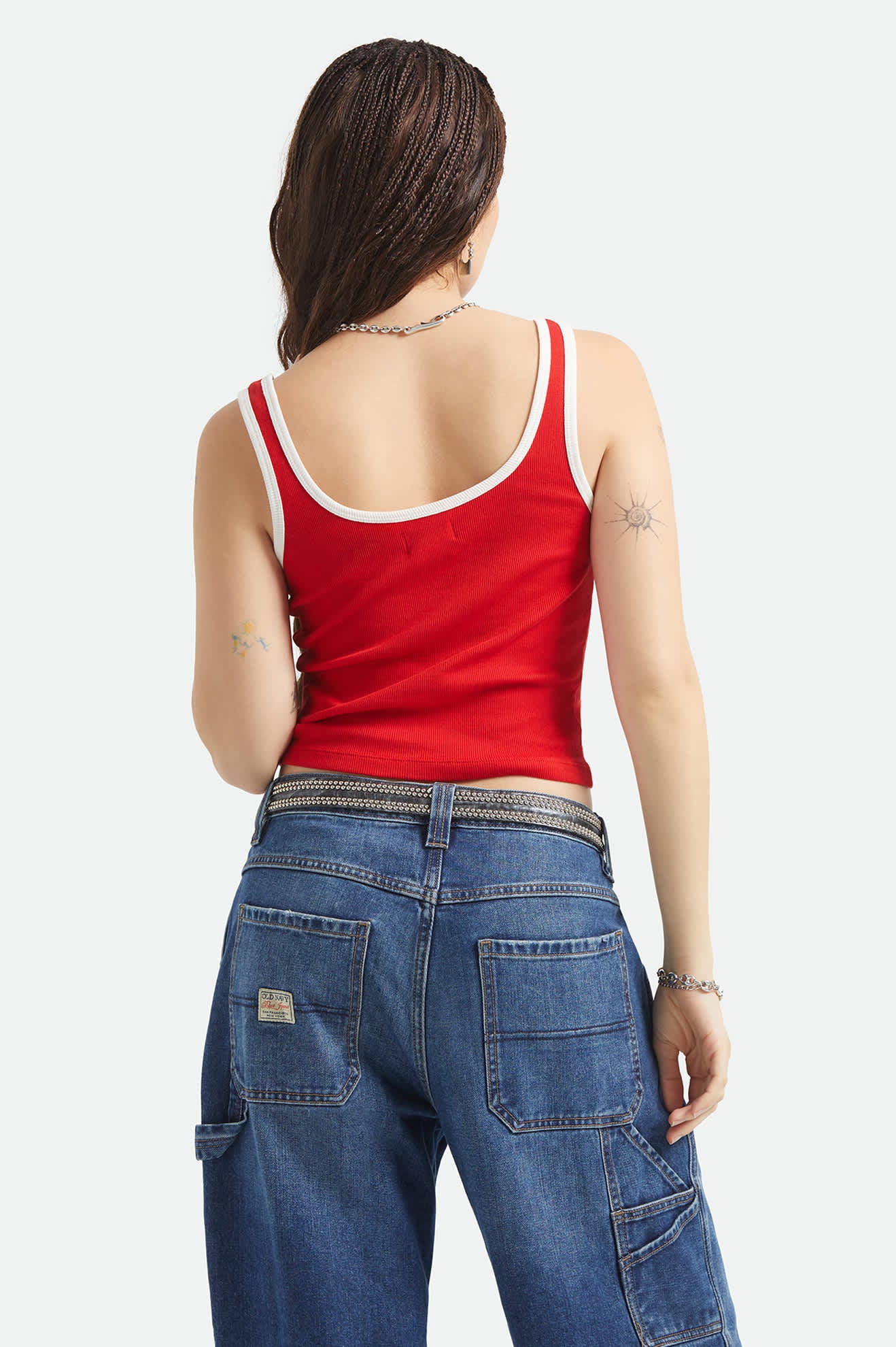 Women's I'm With The Band Ringer A-Tank in the color Adrenaline Rush - Women's Back View