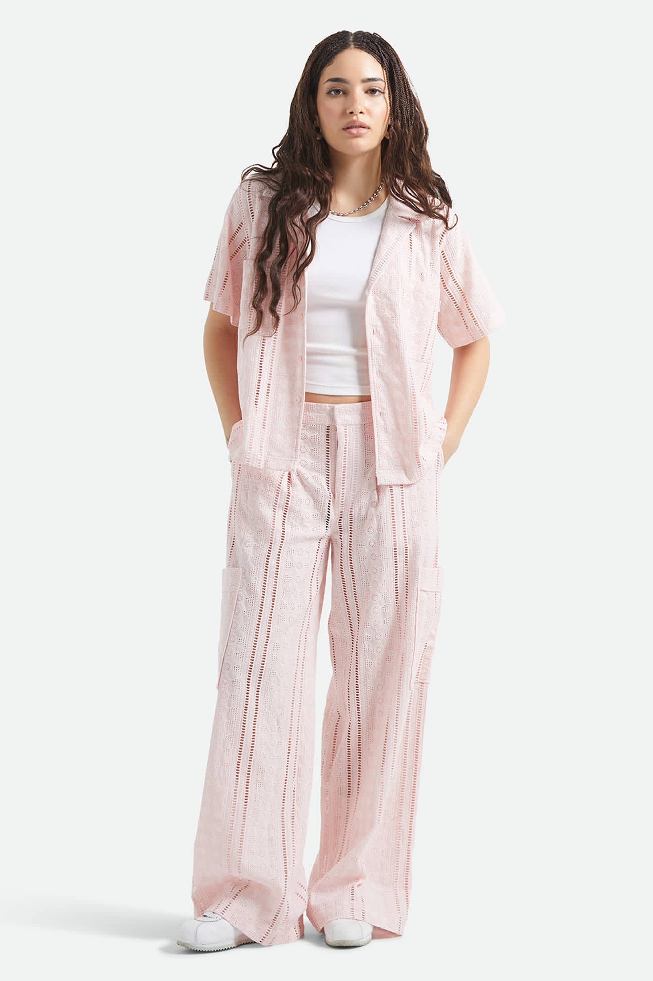Women's The Mercer Wide Leg Trouser Pant in the color Chalk Pink - Women's Front View