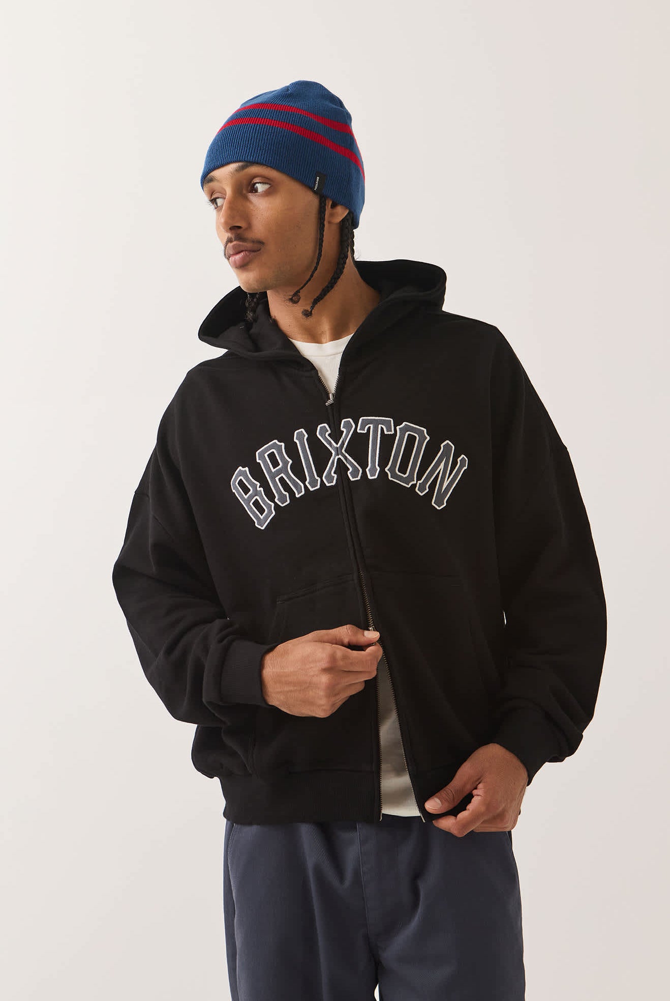 Men's Dugout Zip Hood Fleece in the color Black/Grey - Additional Fit image