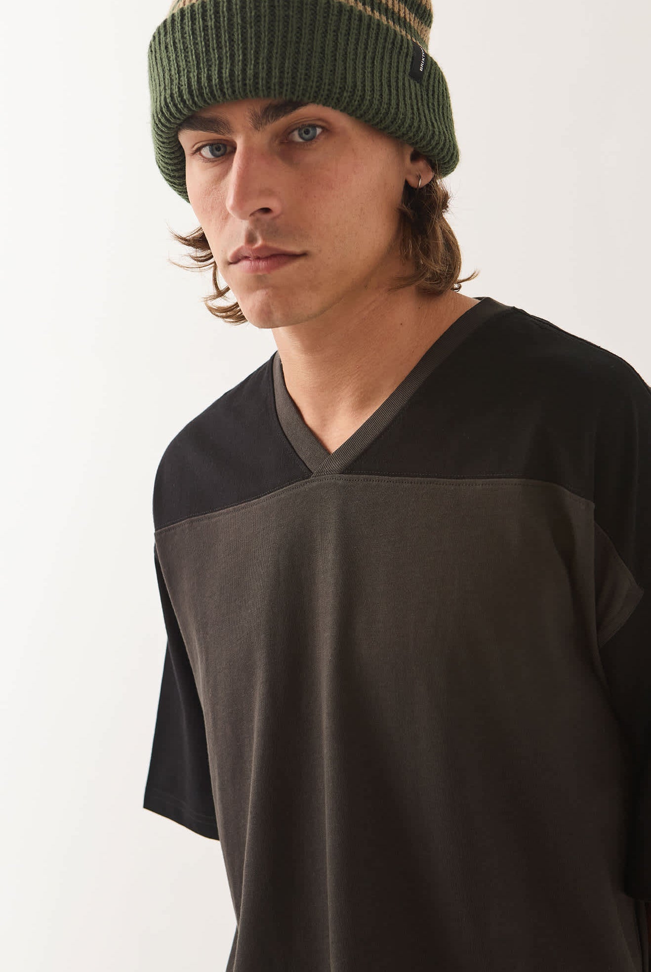 Men's Brixton Football T-Shirt in the color Black/Washed Black - Men's Side View