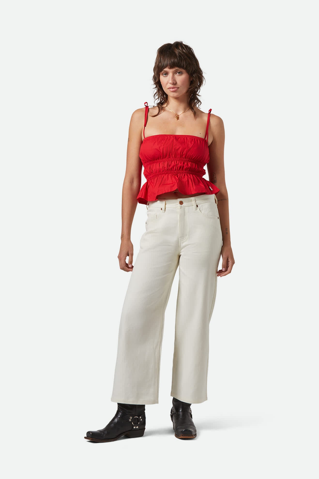 Women's Eden Smocked Top in the color Crimson - Additional Fit image