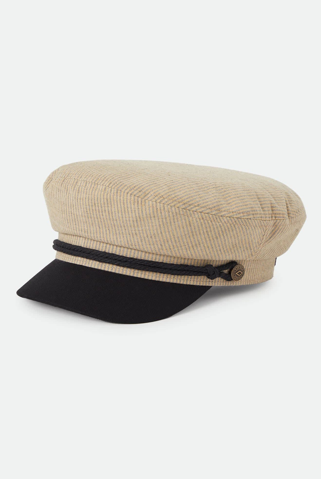 Women's Fiddler Fisherman Cap in the color Khaki Stripe/Washed Black - Front Product View