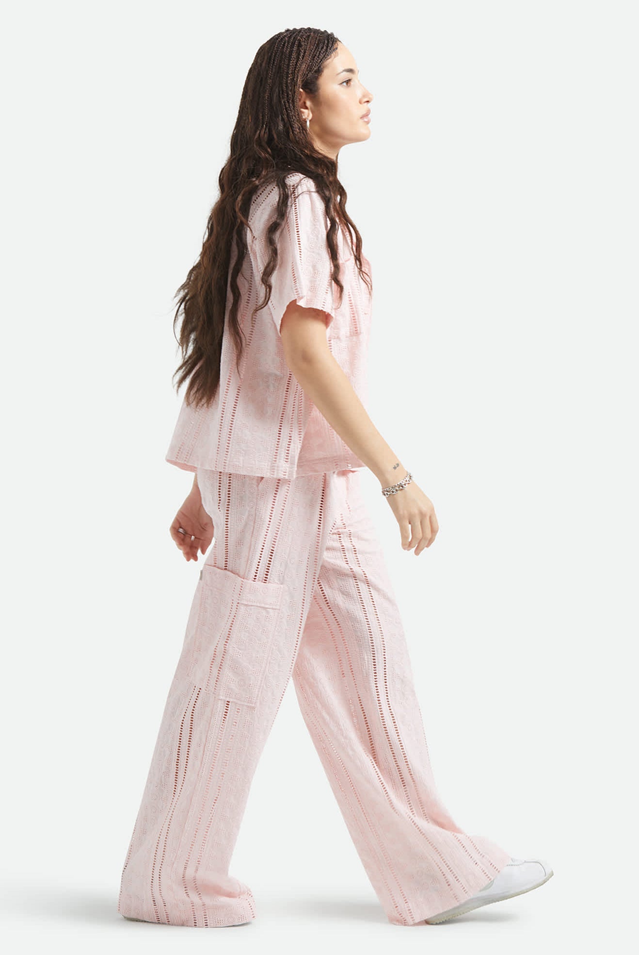 Women's The Mercer Wide Leg Trouser Pant in the color Chalk Pink - Women's Side View