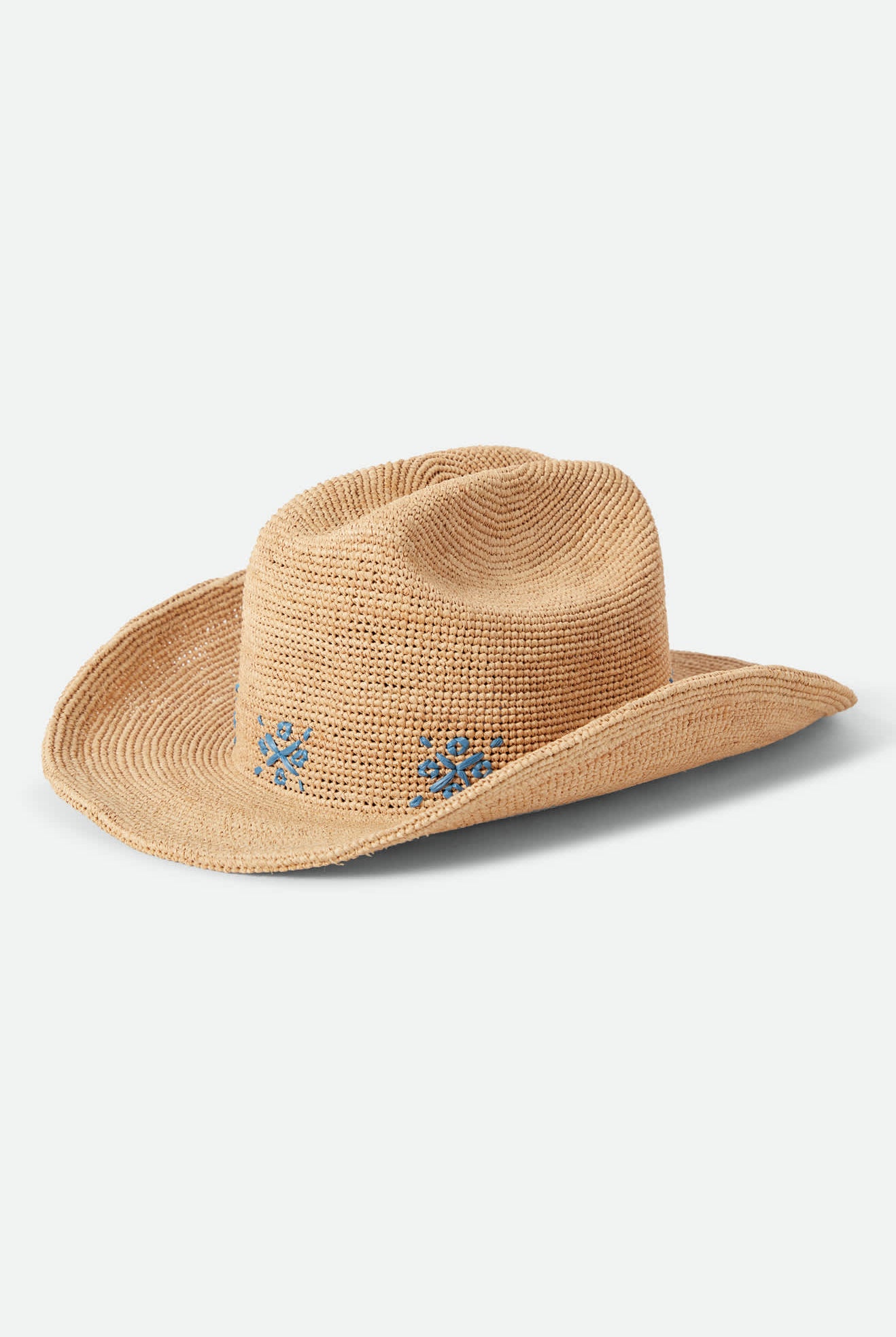 Women's Odessa Straw Packable Cowboy Hat in the color Tan/Sunrise Blue - Front Product View