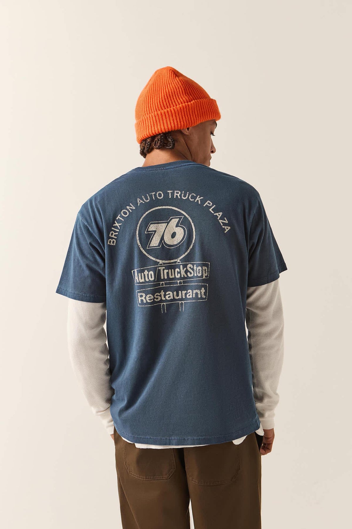 Men's 76 Truck Stop Pocket T-Shirt in the color Washed Navy - Additional Fit image