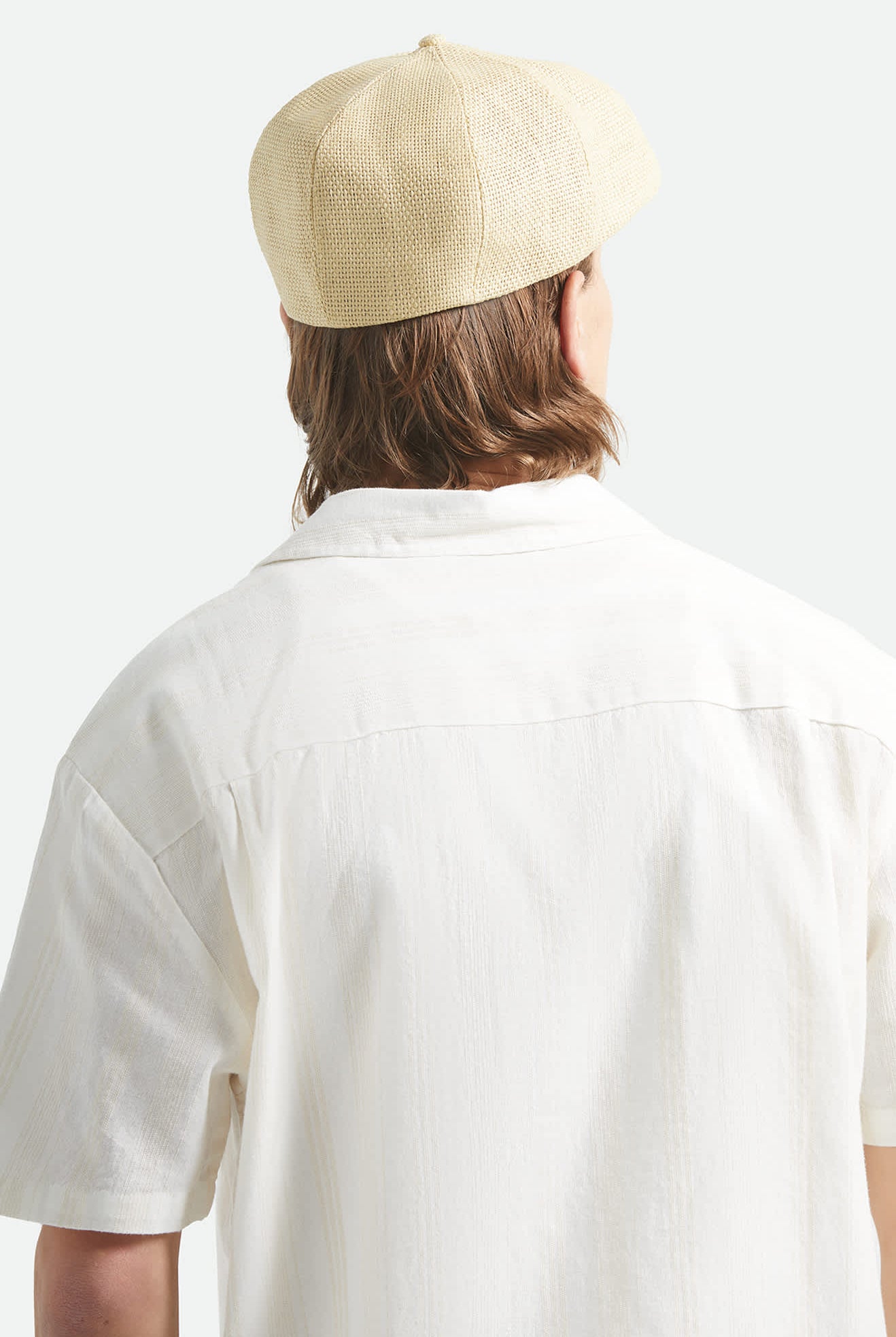 Unisex Brood Newsboy Cap in the color Dark Tan Straw - Men's Back View