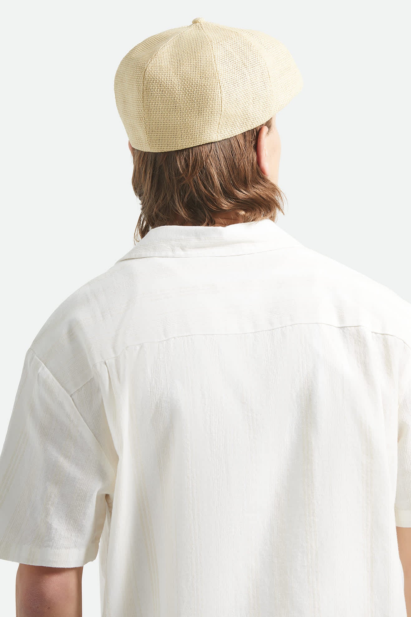 Unisex Brood Newsboy Cap in the color Dark Tan Straw - Men's Back View