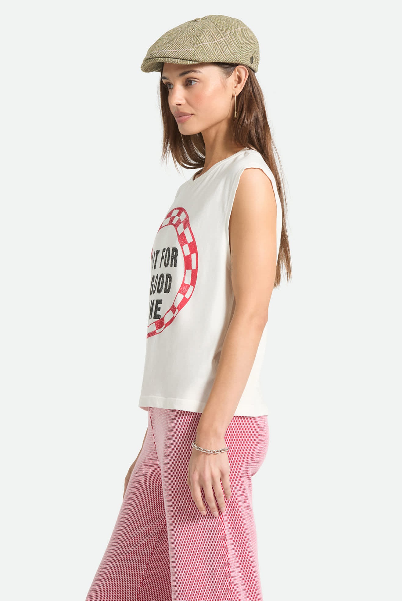 Women's Out For A Good Time Muscle Tank in the color Off White - Women's Side View
