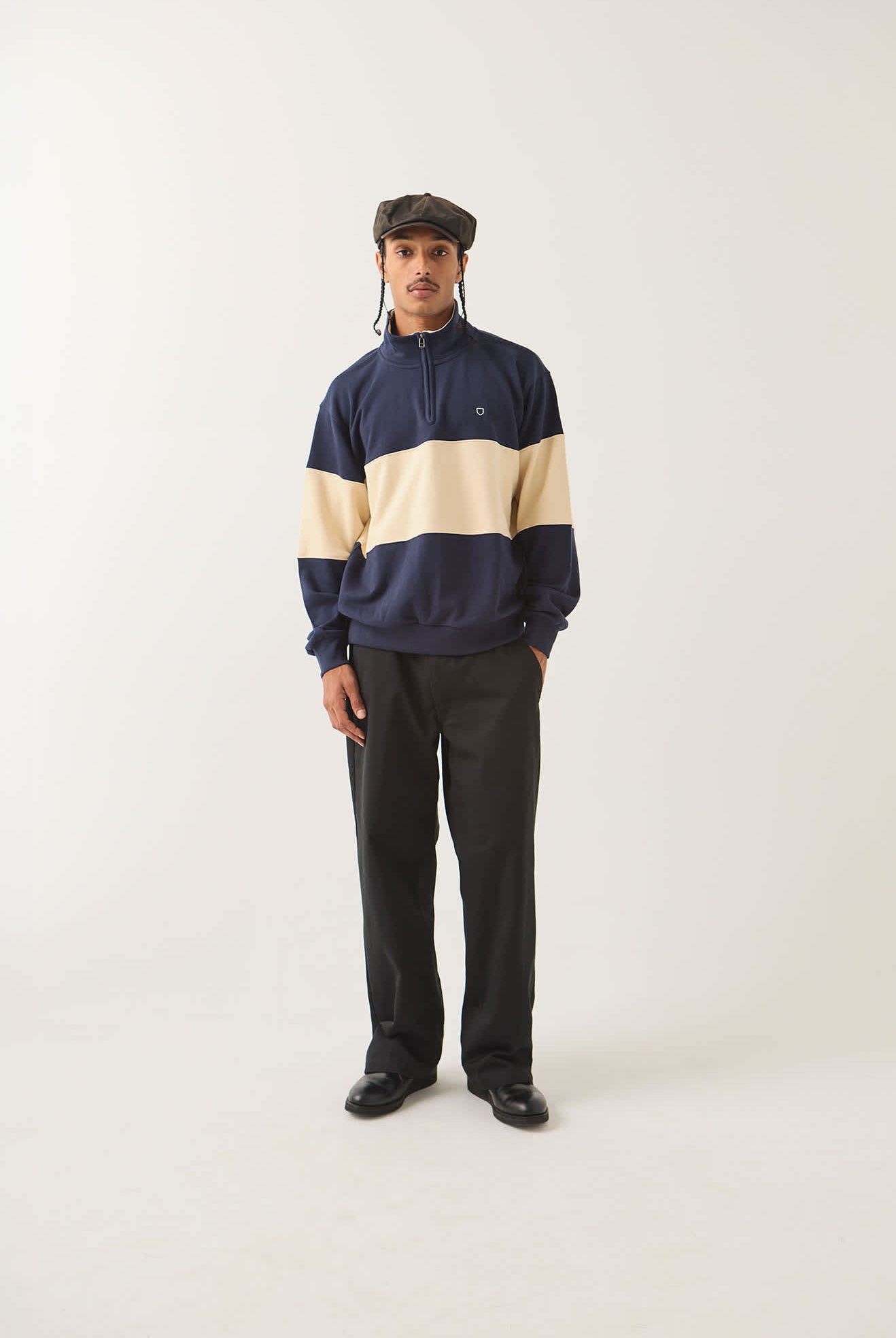 Men's Danville Quarter Zip Fleece in the color Navy/Whitecap - Men's Front View