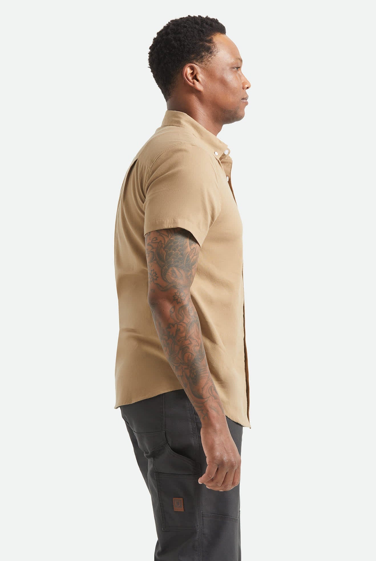 Men's Sanford Short Sleeve Shirt in the color Khaki - Men's Side View