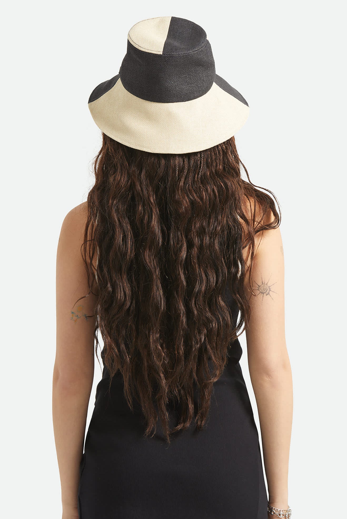 Women's Harmony Packable Bucket Hat in the color Natural/Black - Women's Back View