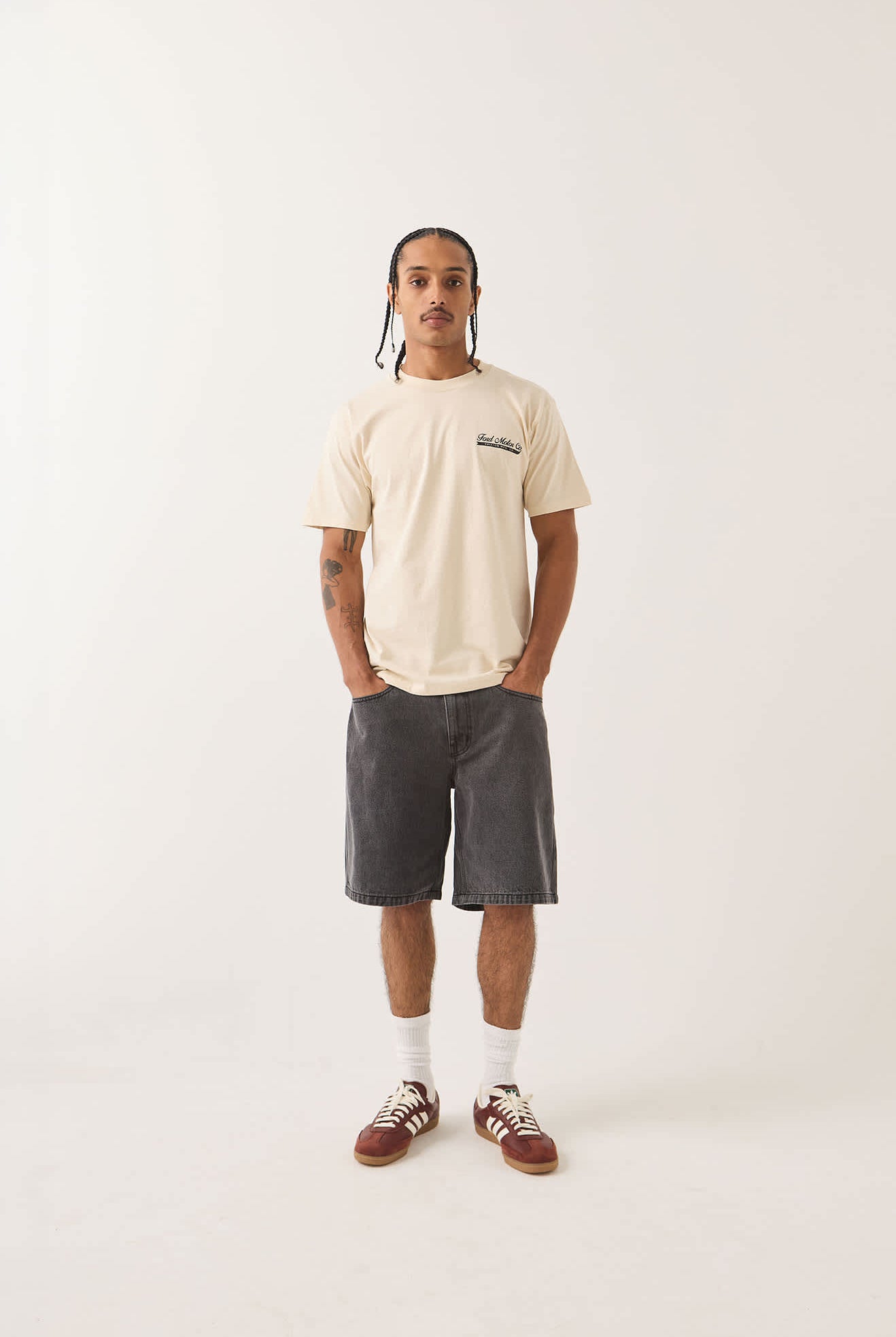 Men's Brixton Relaxed Short in the color Washed Black Denim - Men's Front View