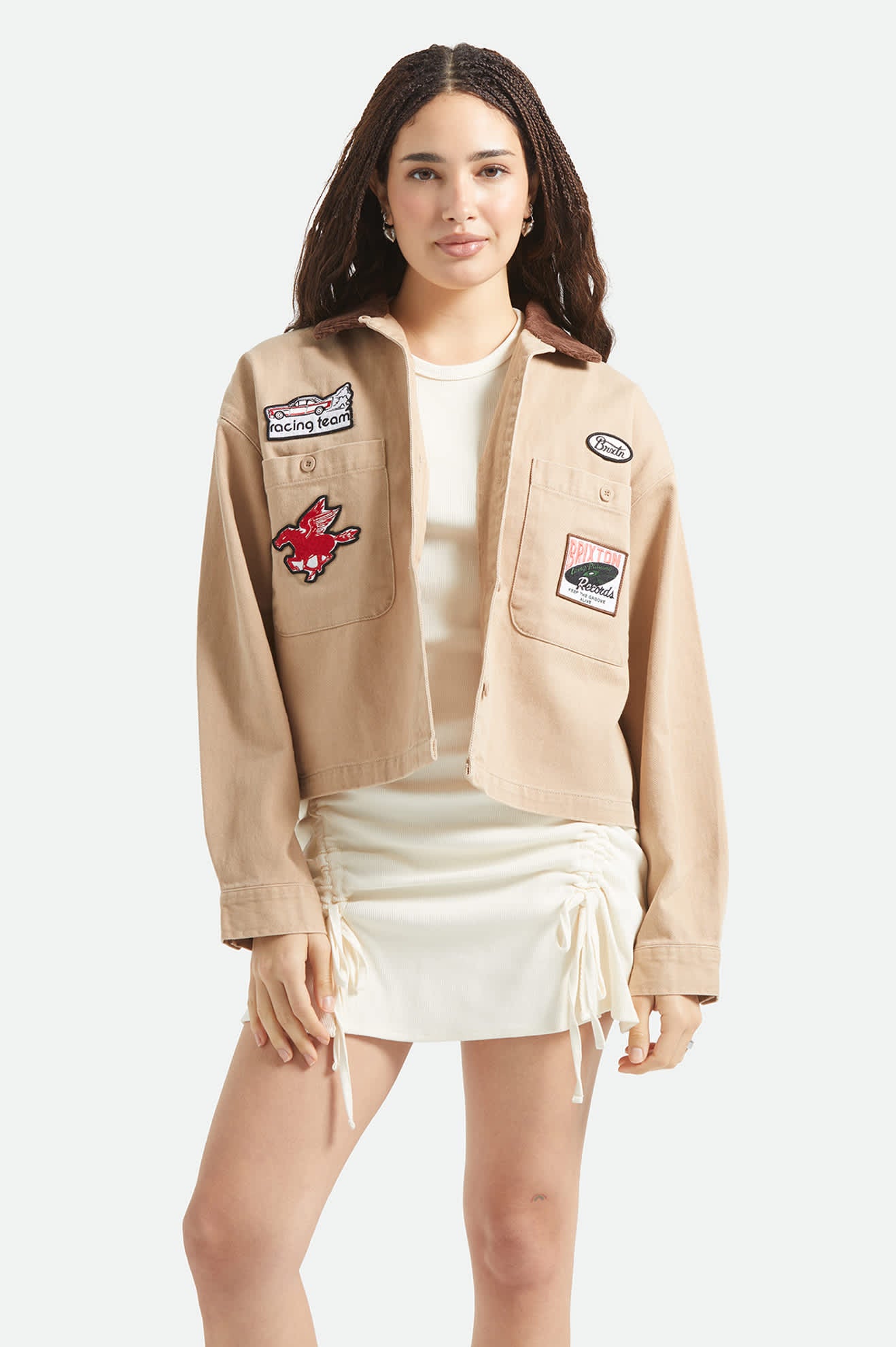 Women's Utopia Patchwork Overshirt in the color Washed Timeless Taupe - Women's Front View