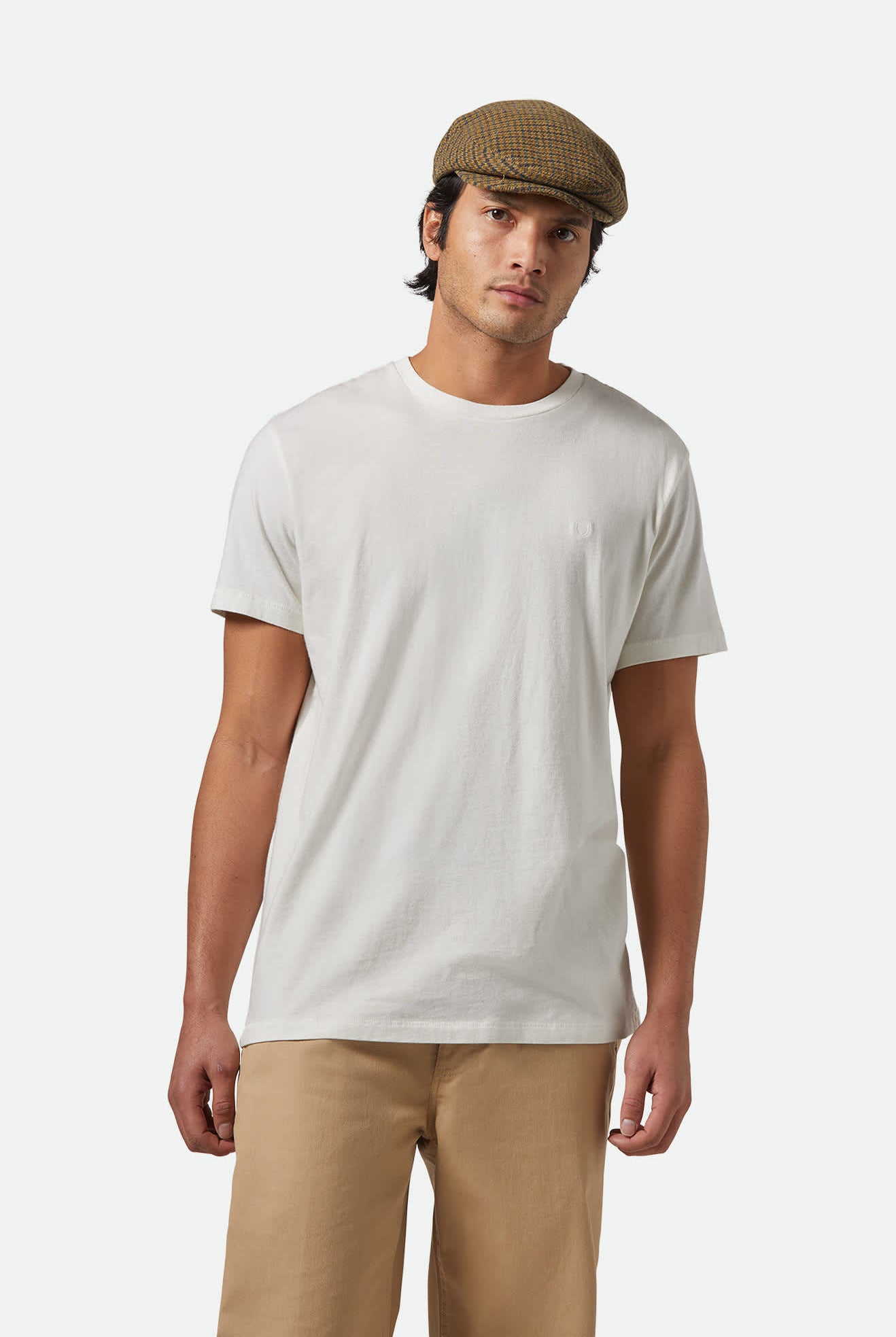 Unisex Hooligan Lightweight Flat Cap in the color Tan/Brown/Rust Houndstooth - Men's Front View