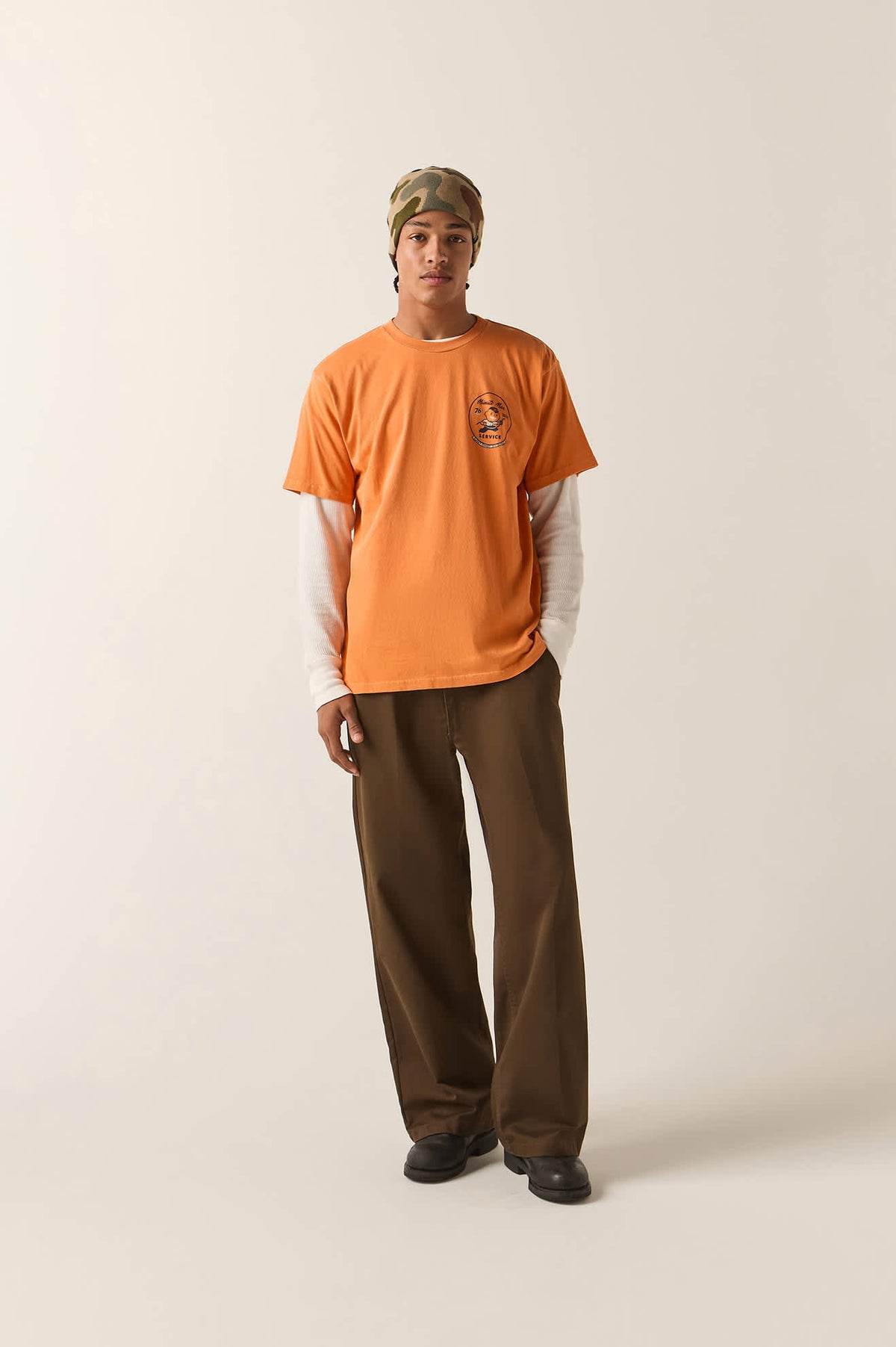 Men's 76 Minute Man Standard T-Shirt in the color Washed Orange - Additional Fit image