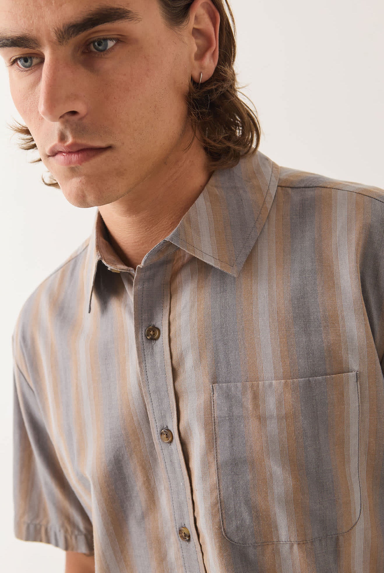 Men's Cru Shirt in the color Charcoal Shadow Stripe - Additional Fit image