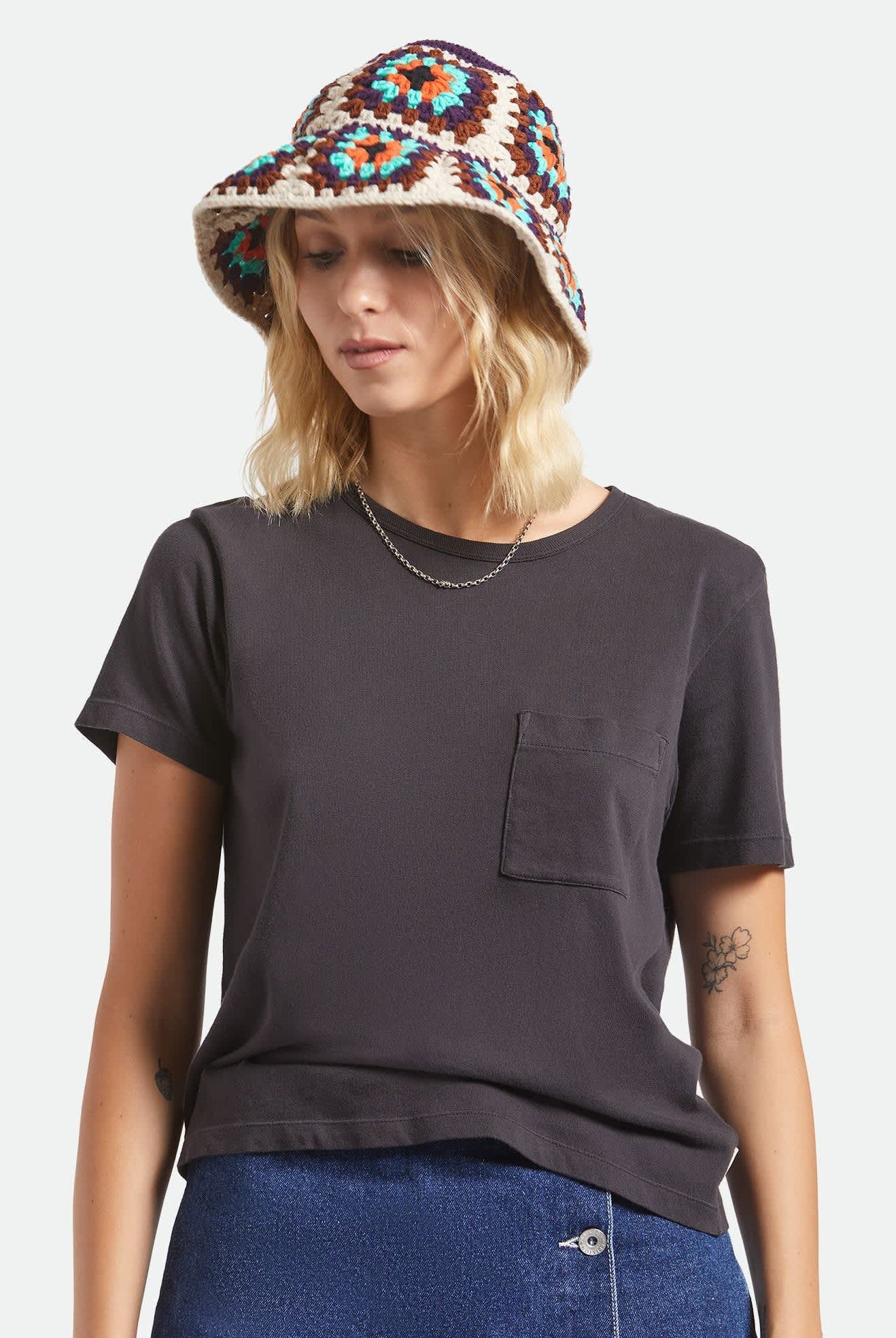 Women's Crochet Knit Bucket Hat in the color Multi Color - Women's Front View