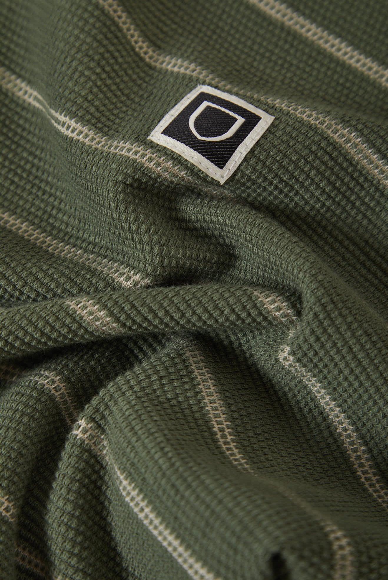 Men's Parsons Stripped Pique Boxy T-Shirt in the color Dark Olive/Whitecap - Additional Laydown image