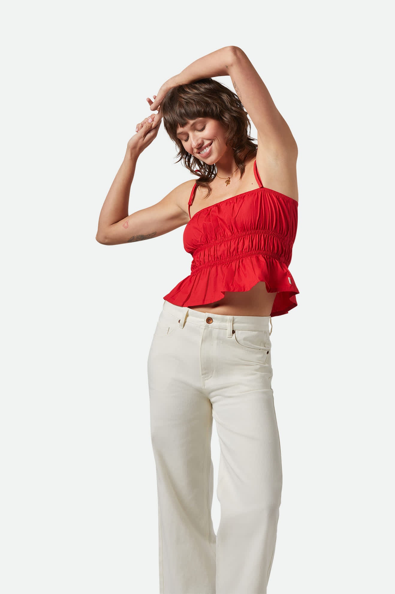 Women's Eden Smocked Top in the color Crimson - Additional Fit image