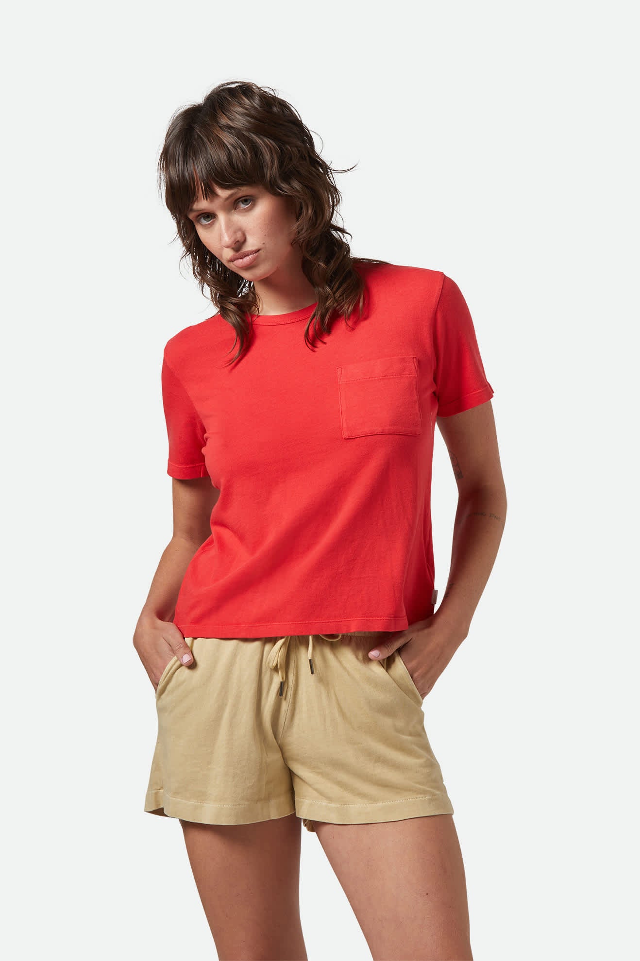 Women's Carefree Organic Garment Dye Perfect T-Shirt in the color Crimson - Women's Front View