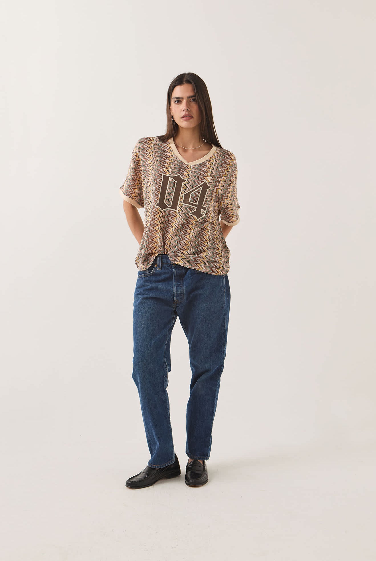 Women's Football Oversized Mesh Jersey in the color Multi Color Zigzag - Women's Front View