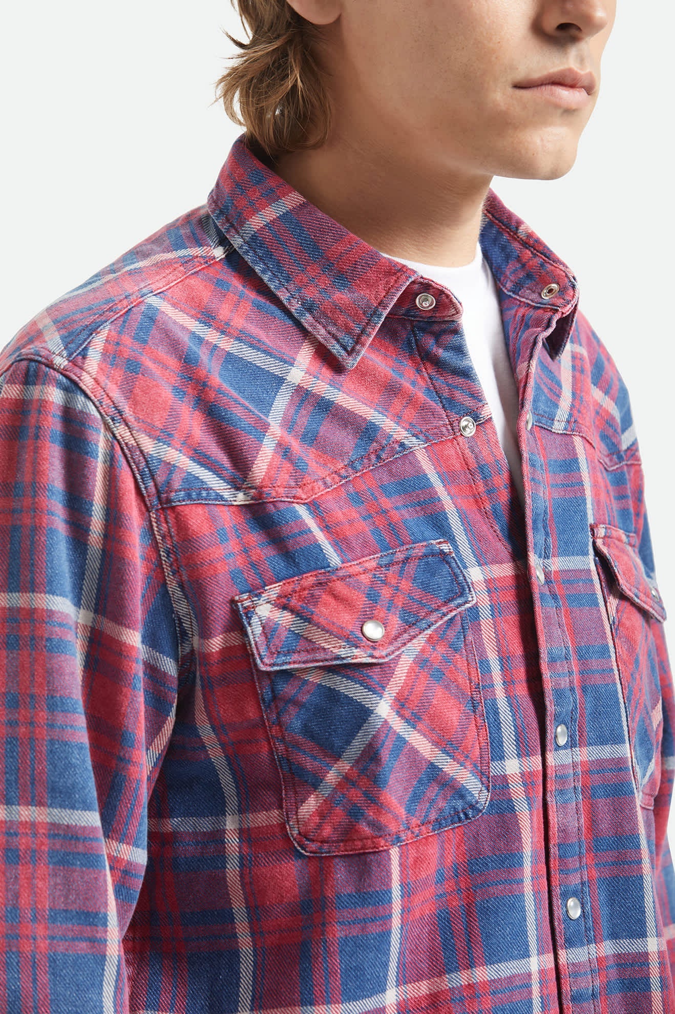 Men's Waylon Lightweight Overshirt in the color Denim Plaid - Additional Fit image