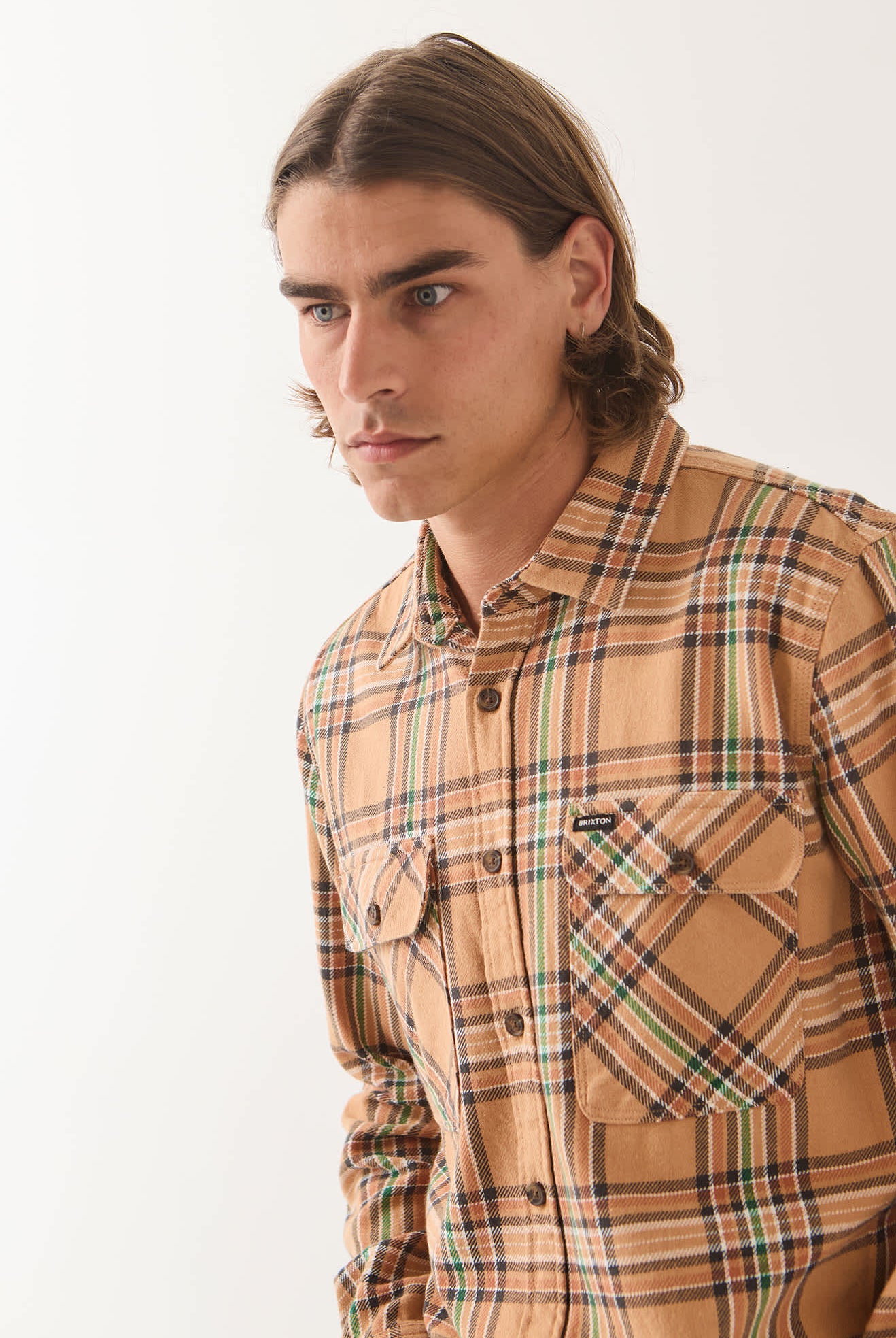 Men's Bowery Flannel in the color Khaki/Multi - Additional Fit image