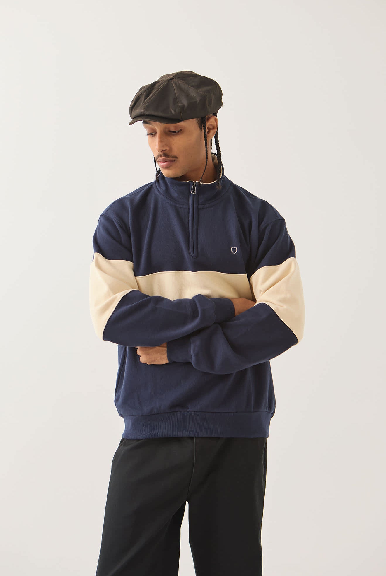 Men's Danville Quarter Zip Fleece in the color Navy/Whitecap - Additional Fit image