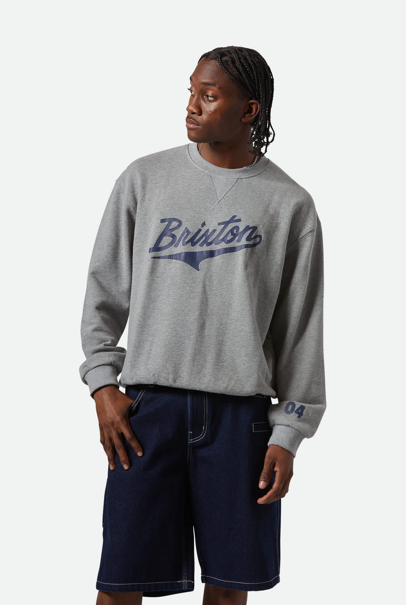 Men's The League Broken In Crew in the color Heather Grey - Men's Front View