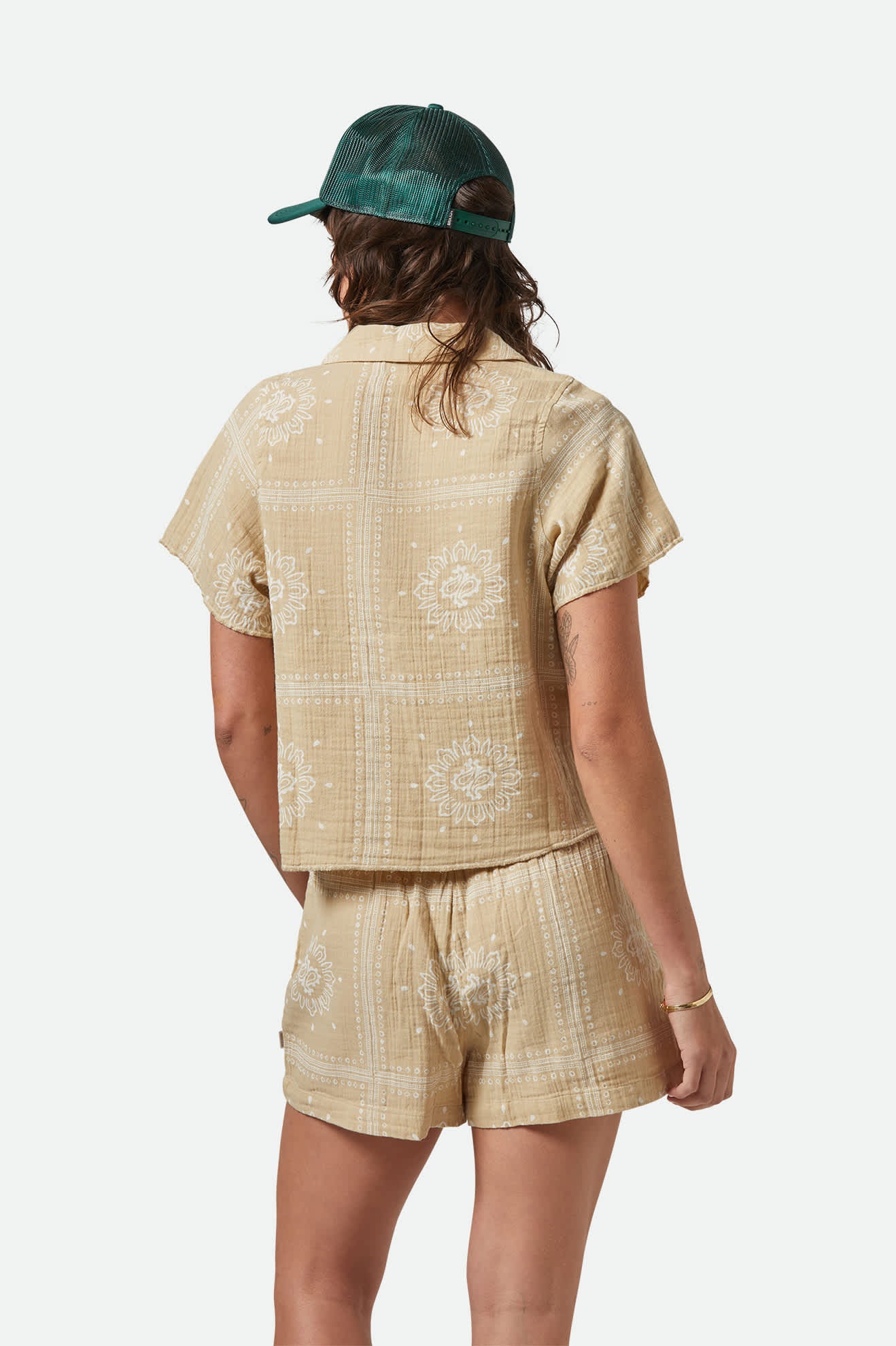 Women's Wandering Tie Top in the color Pale Khaki Bandana - Women's Back View