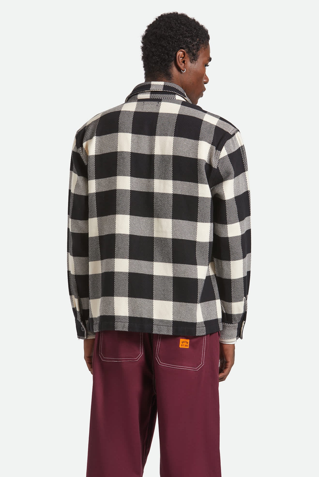 Men's Union Full Zip Flannel in the color Off White/Black - Men's Back View
