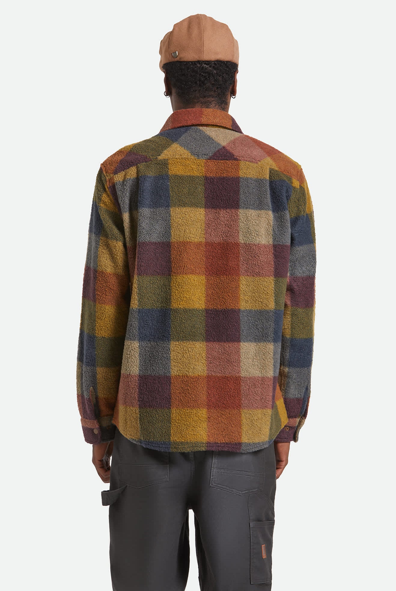 Men's Bowery Arctic Stretch Fleece in the color Rust/Copper Plaid - Men's Back View