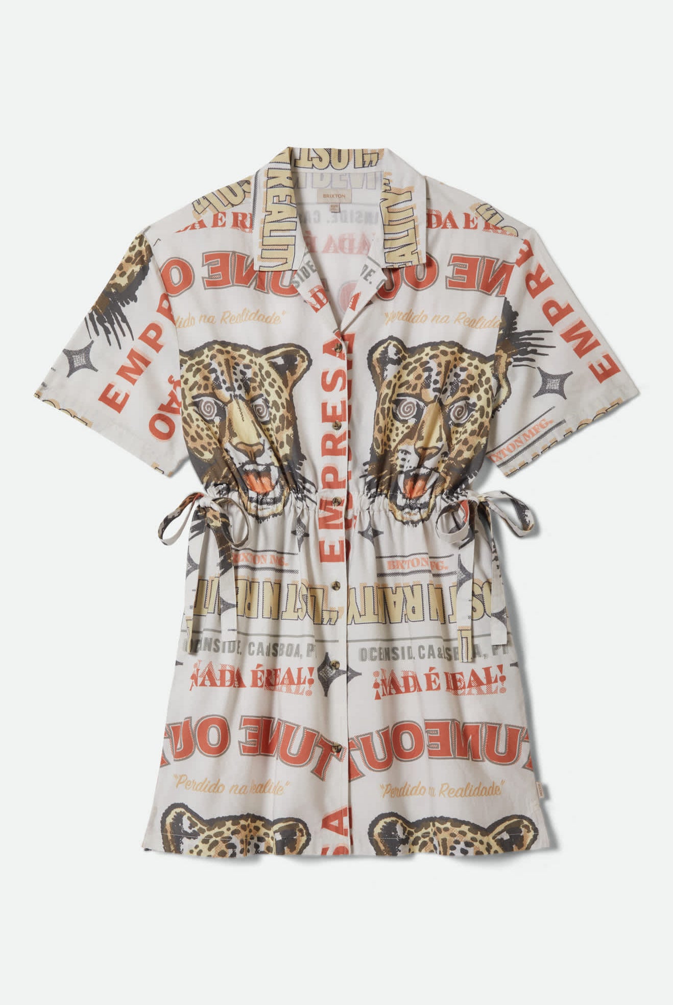 Women's The Cinch Button Down Short Sleeve Dress in the color Lost In Reality Print - Front Product View