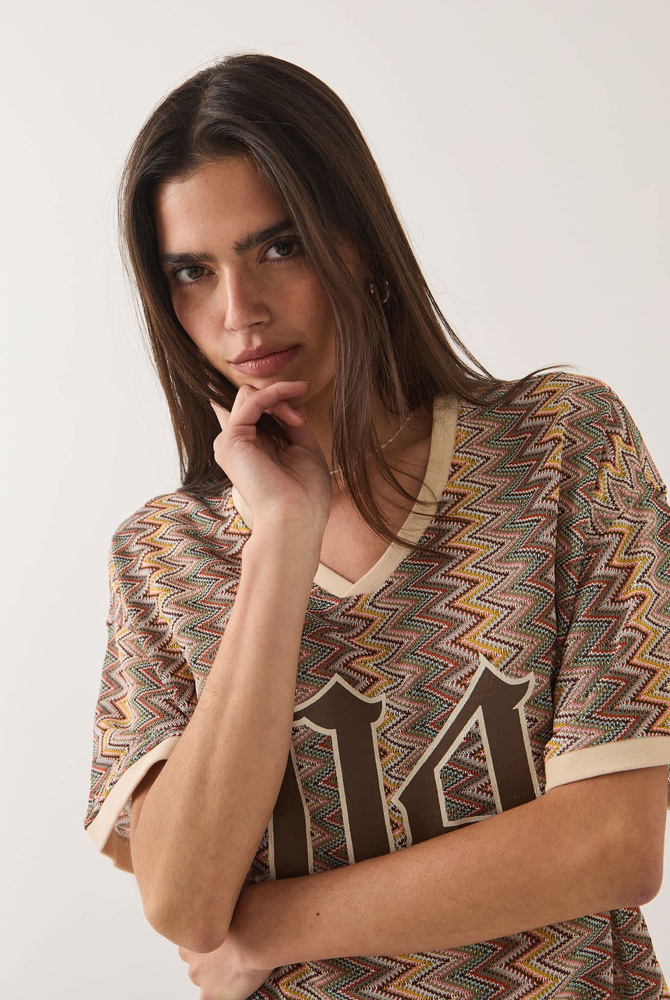 Women's Football Oversized Mesh Jersey in the color Multi Color Zigzag - Additional Fit image
