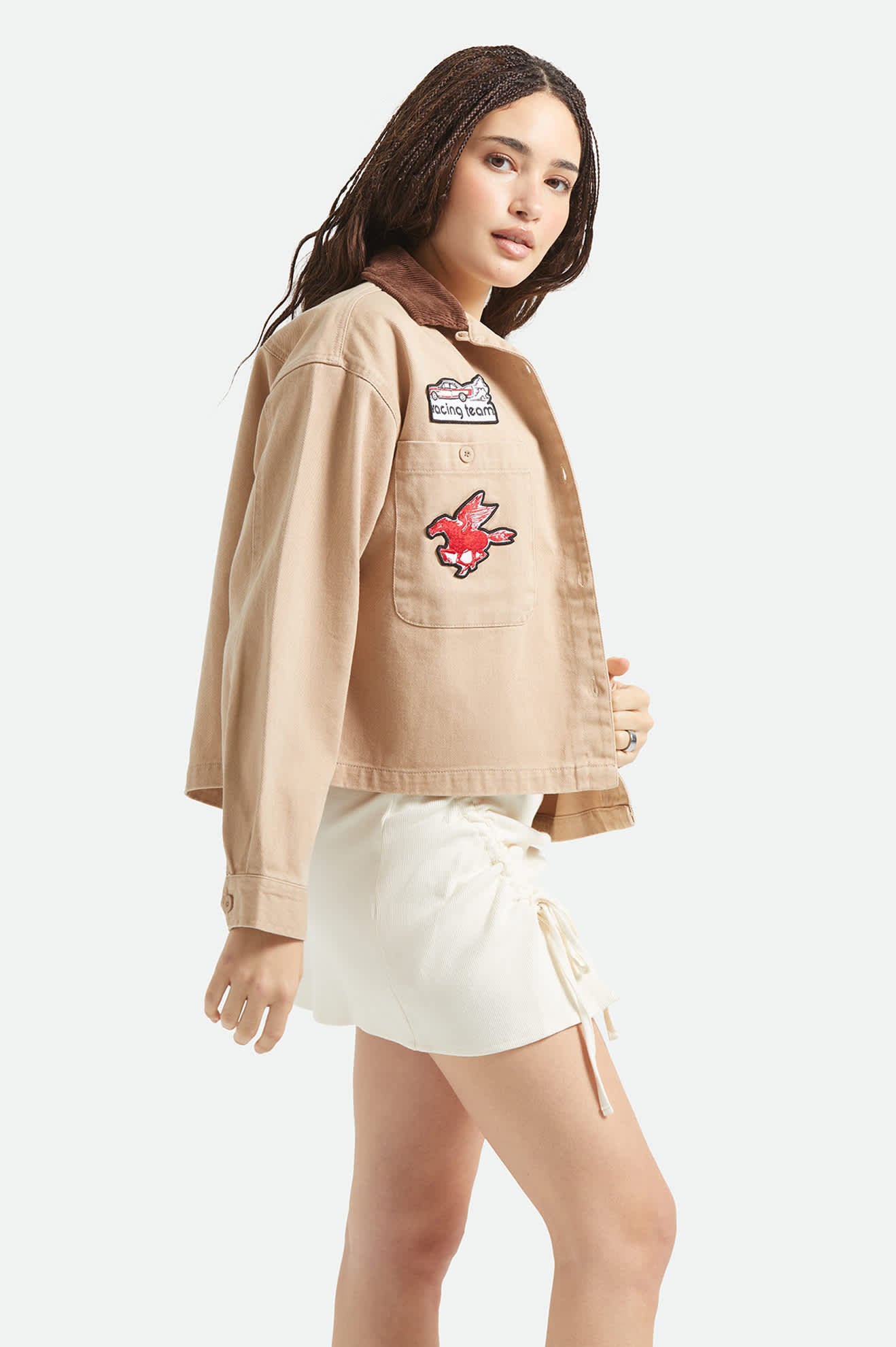 Women's Utopia Patchwork Overshirt in the color Washed Timeless Taupe - Women's Side View